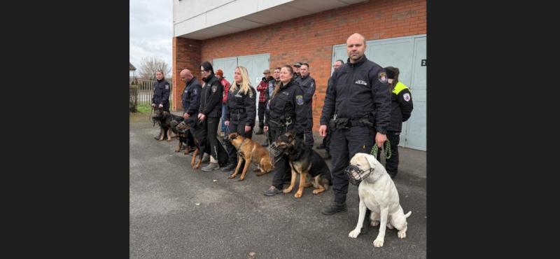 Psovodi na výcviku ve Slaném