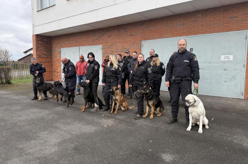 Psovodi na výcviku ve Slaném