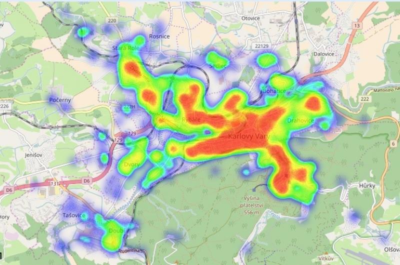 Teplotní mapa přijatých oznámení