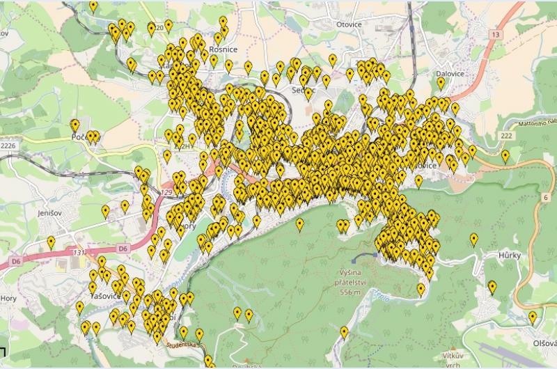 Přijatá oznámení v mapě K. Varů