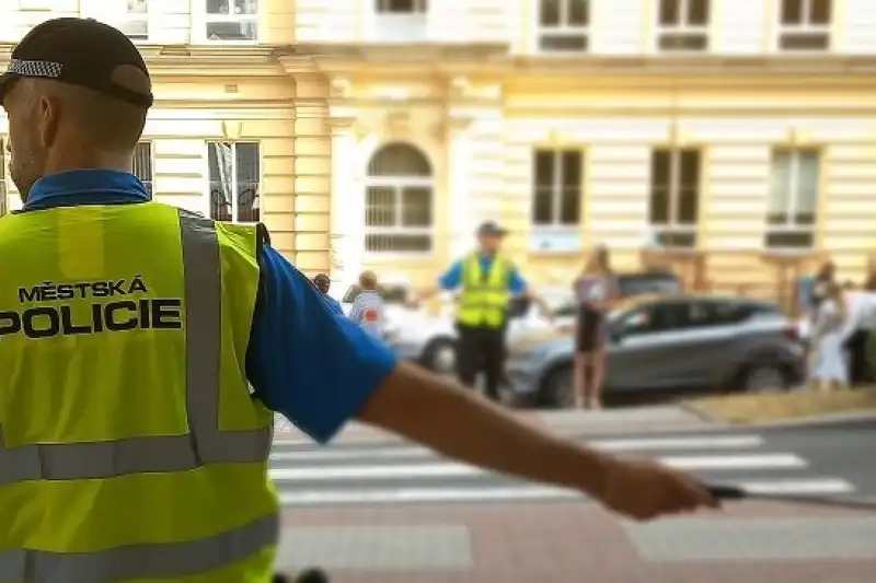strážníci na přechodech pro chodce