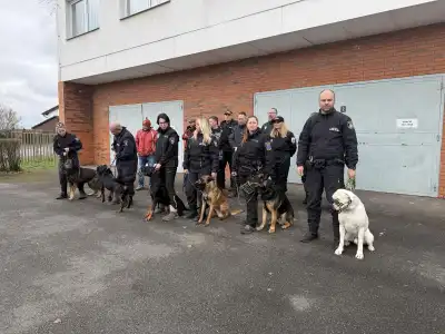 Psovodi na výcviku ve Slaném